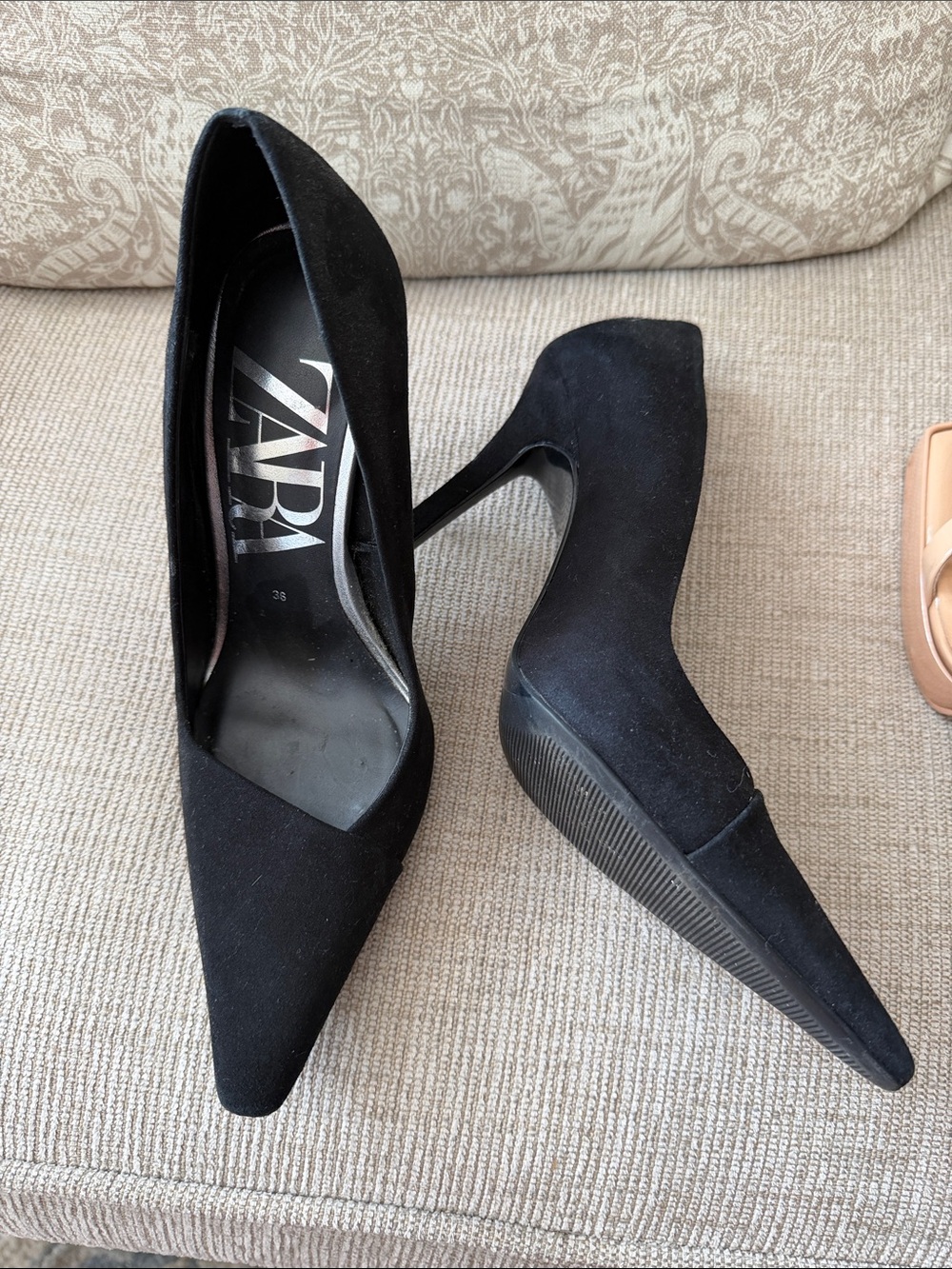 Zara Black Suede Pointed Stiletto Pumps